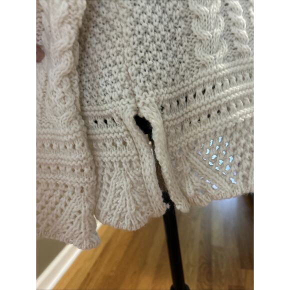 The Irish Store Women's Wool Sweater mixed Cable Knit tunic slits Ivory Size m - Picture 6 of 16